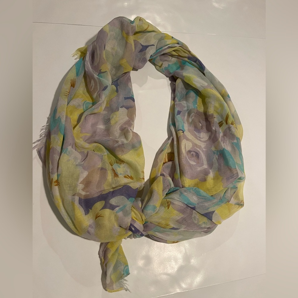 Yellow and Blue Watercolor Wrap Scarf